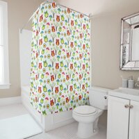 Whimsical Owls Mushrooms Flowers and Trees Pattern Shower Curtain