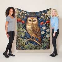 Owl in the garden William Morris style Fleece Blanket