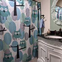 Retro Owl Gray Green White Forest Vintage Abstract Shower Curtain