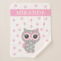 Pink Cute Little Owl Baby Girl Sherpa Blanket
