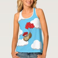 Cute Owl Flying with Heart Balloons Tank Top