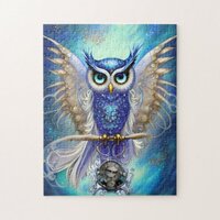 Blue Steampunk Owl Jigsaw Puzzle
