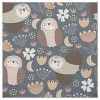 Owl Love Scandinavian Folk Art Pattern Fabric