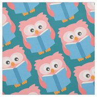 Pink cute reading owl fabric