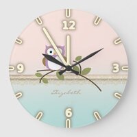 Adorable Girly Cute Owl,Personalized Large Clock