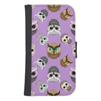 Cute Owls on Purple Background Wallet Phone Case For Samsung Galaxy S4
