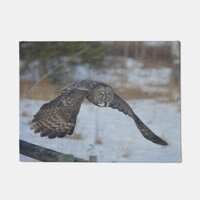 Flying Great Grey Owl in Winter Snow Doormat