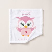 Grandaughter First Birthday Cute Pink Owl Wash Cloth
