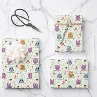 Kids Cute Colorful Owls Acorns Mushrooms Wrapping Paper Sheets