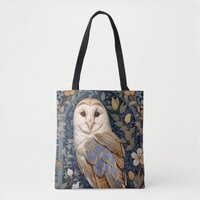 Elegant Barn Owl William Morris Inspired Floral Tote Bag