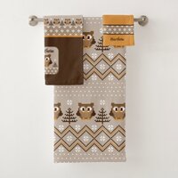 Retro Owl Knitted Design Bath Towel Set