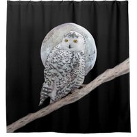 Snowy Owl and Moon Painting - Original Bird Art Shower Curtain