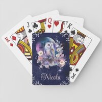 Vintage Watercolor Celestial Fantasy Owl Playing Cards