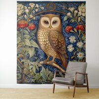 Owl in the garden William Morris style Tapestry