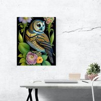 Owl Green Floral Illustration Poster