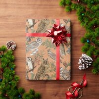  Vintage Owl and Pine Tree  Wrapping Paper