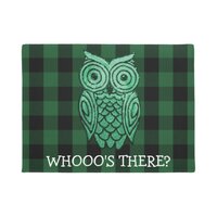 Cute Owl Green Rustic Lumberjack Plaid Who's There Doormat