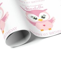 Grandaughter First Birthday Cute Pink Owl Wrapping Paper