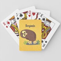 Cute curious funny brown owl cartoon illustration playing cards