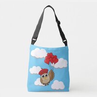 Cute Owl Flying with Heart Balloons Crossbody Bag