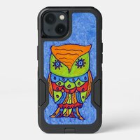 Fantasy Owl in Vivid Neon Colors on Blues iPhone 13 Case