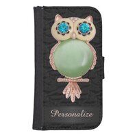 Personalized Gold & Jewels Owl Ruffled Silk Image Wallet Phone Case For Samsung Galaxy S4