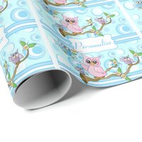 Blue Baby Owl | Shower Theme Wrapping Paper