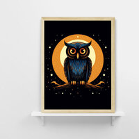Owl Sitting on Tree Branch Full Moon Poster