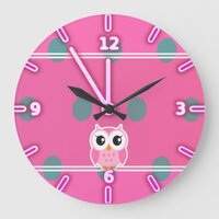 Cool Trendy Polka Dots With Cute Owl Large Clock