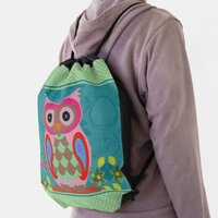 Patchwork Folk Art Owl and Dots Drawstring Bag
