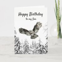 Birthday Owl Bird Watercolor Son Card