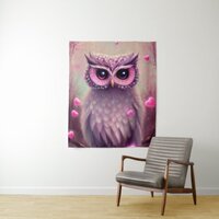 Fantasy Pink Fluffy Kawaii Owl  Tapestry