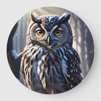 Gorgeous Eagle Owl in Snow on Tree Branch Limb Large Clock