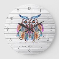 Native American Owl Dreamcatcher Large Clock