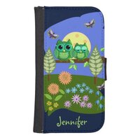 Cute Owls in Summer land & custom Name Galaxy S4 Wallet Case