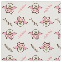 Pink brown owl, flowers & name personalized fabric
