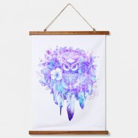 Owl Totem Dreamcatcher Floral Feather Purple Tint Hanging Tapestry