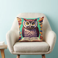 Cute owl character reading book | Throw pillow