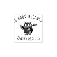 Cute Cartoon Owl Custom Name This Book Belongs To Rubber Stamp