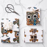 Owls Galore Wrapping Paper Flat Sheet Set of 3