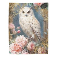 White Owl and Pink Roses Duvet Cover