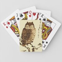 Vintage Japanese Ink Sketch of an Owl Playing Cards
