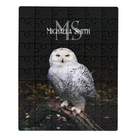 Majestic winter snowy owl monogram custom name jigsaw puzzle