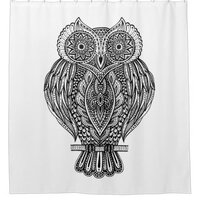 Inspired Hand Drawn Ornate Owl Shower Curtain