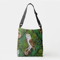 Owls, ferns, oak and berries crossbody bag