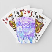 Owl Totem Dreamcatcher Floral Feather Purple Tint Playing Cards