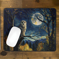 Charming Autumn Night, Wise Owl and Full Moon -  Mouse Pad