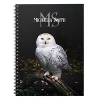 Majestic winter snowy owl monogram custom name notebook