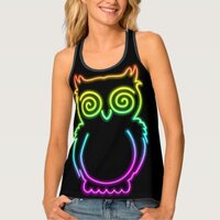Owl Psychedelic Neon Light Button Tank Top