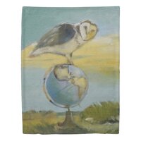 Owl Beach Earth Globe Bird Wildlife Painting Duvet Cover